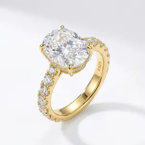 18K Gold Plated S925 5.0CT Elongated Cushion Cut Golden Engagement Ring – 925 Sterling Silver,5A Cubic Zirconia Ring Elegant Promise & Anniversary Ring for Women, Perfect Wedding Gift