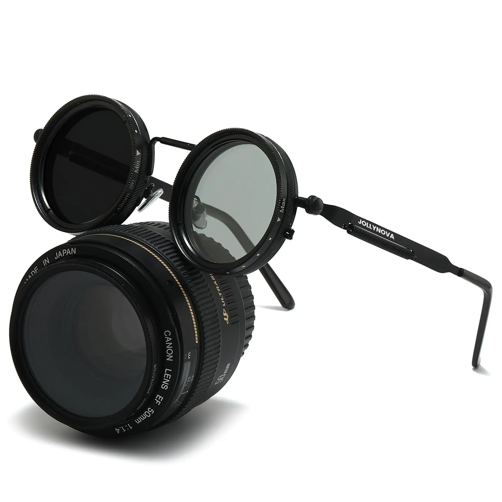 Adjustable Tint Sunglasses, 1-9 Gears Steampunk Retro Metal Round Polarized Glasses with ND Filter Lenses