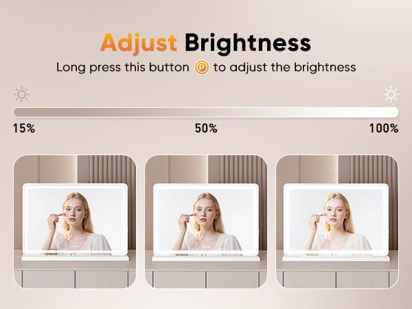 Vanity Mirror with Lights, LED Makeup Mirror with Dimmable 3 Color Modes, Touch Screen Control Vanity Based Mirror Desk Mirror Square White