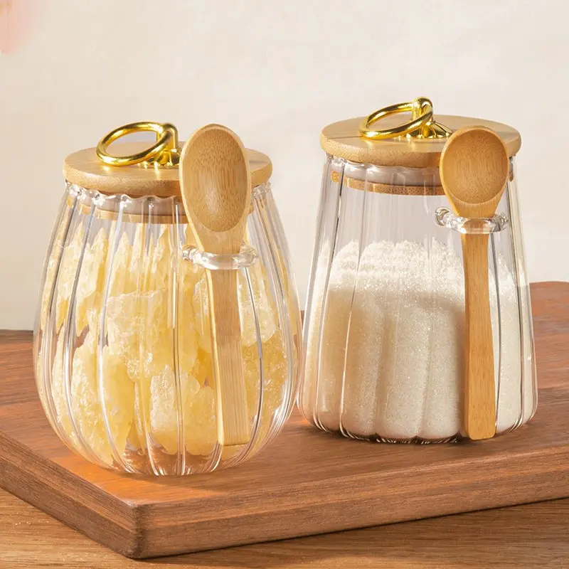 High Aesthetic Glass Sealed Jar with Wooden Spoon, Strong Seal, Ideal for Coffee Beans, Jam, Berries, Biscuits, Kitchen Seasoning Storage, Glass Spice Jar, Preserving Containers, Glass Jars