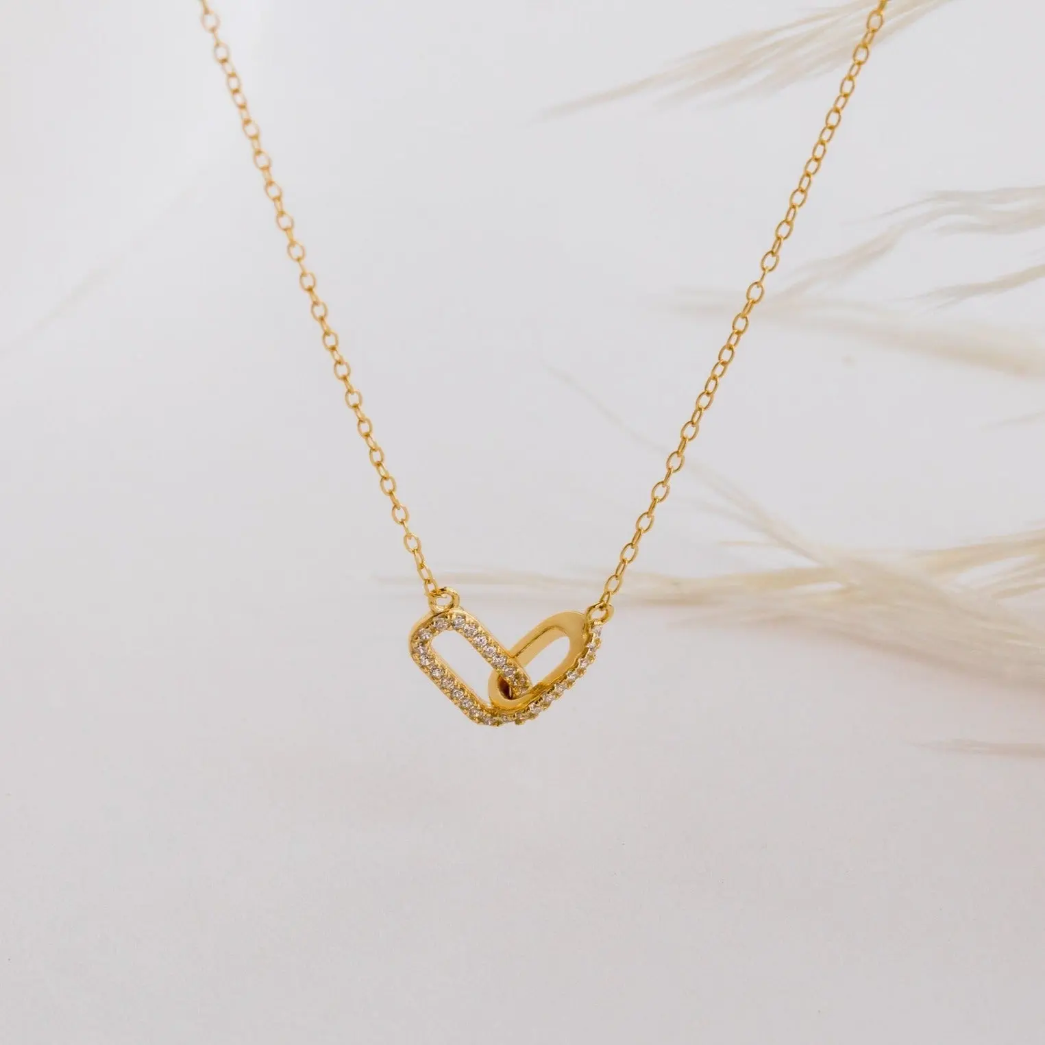 Pave Linked Pendant Necklace by Caitlyn Minimalist - Interlocking Diamond Eternity Necklace in Gold & Silver - Dainty Jewelry - Anniversary Gift