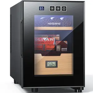 Humidor 16L for Cigar, Electric Cooler Humidors for 100 Counts, Electronic Cabinet with Cooling Control, Spanish Cedar Wood Drawer Shelves, Digital Hygrometer Displays, Gift for Men