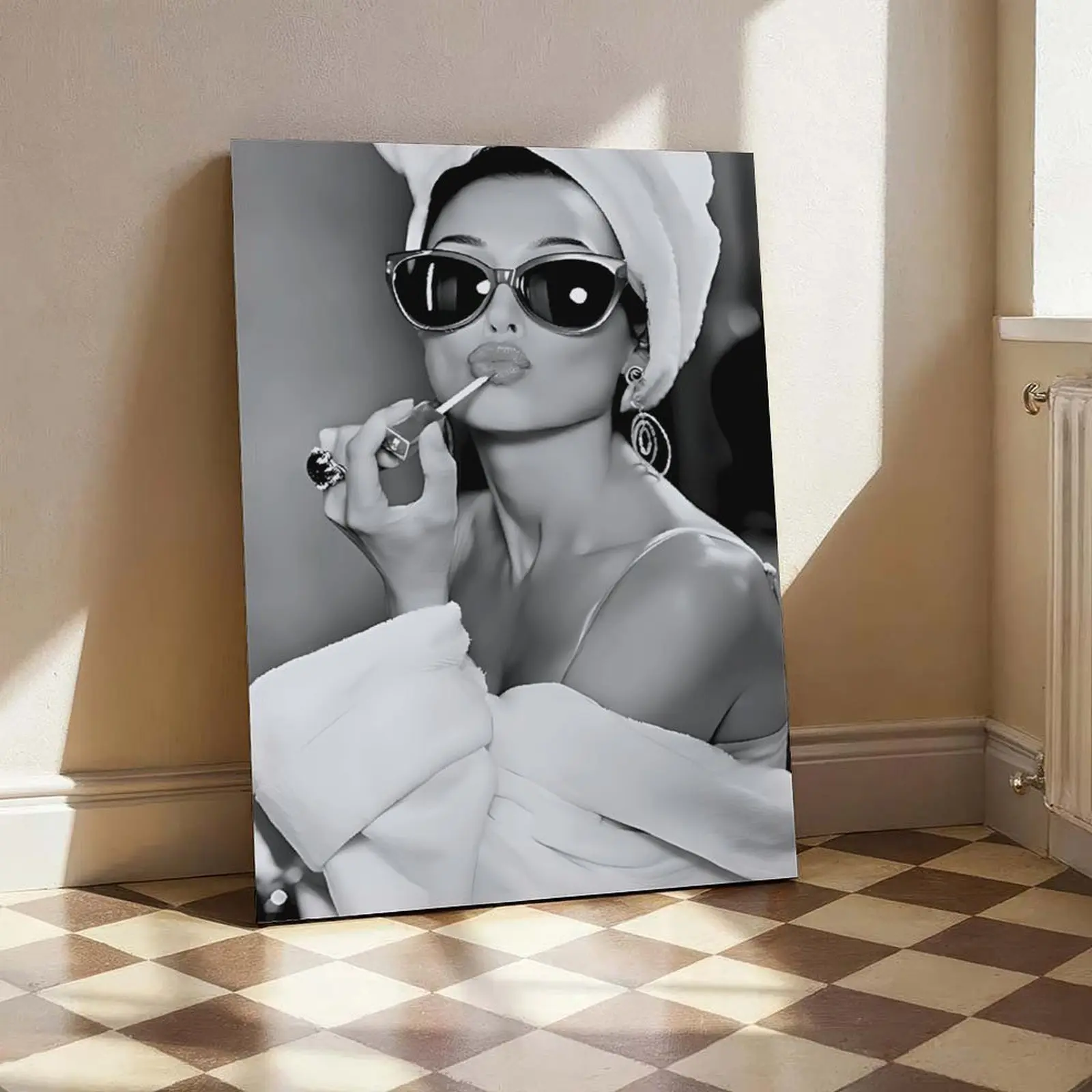 Vintage Hollywood Glamorous Feminist Lipstick-Themed Black and White Photo Print, Chic Modern Wall Art - Stylish Home Decor for Bedrooms, Offices