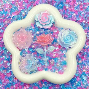 Pastel Garden -  Rose Mix - Floral Resin Cabochon Mix with Rhinestones – Assorted Flower Resin Charms for Whipped Cream Glue, Resin Art & Mirror Decoration