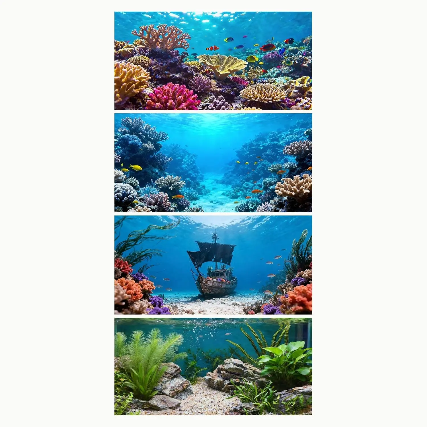 4 Pack 24x12 Inch Aquarium Background Polyester Cloth Decor for Fish Tank Undersea Coral Rock & Plant Décor Aquatic Themed Decorations