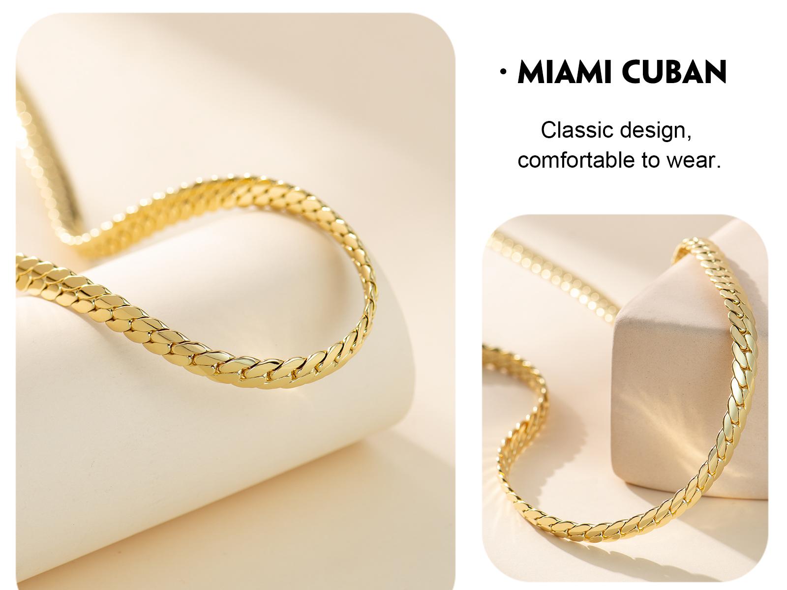 Holylegend 14K Real Gold-Plated Rope,Miami, Figaro,Cuban Necklace Chain 24 Inches Long,Tarnish-Free, 8mm/10mm Width, Secure Clasp