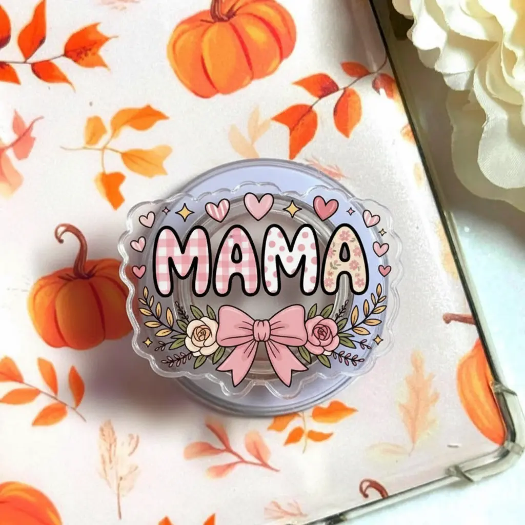 Mama Floral Bow MagSafe Phone Grip – Magnetic Phone Holder & Kickstand – Cute Gift for Mom