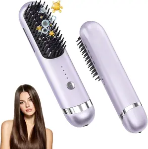 Cordless Hair Straightener Brush - Portable Hair Straightening Brush for Travel - 300M Negative Ions for Frizz-Free Shine, Touch Up On-The-Go, Fast Heating, Gift for Women