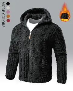 Men's Winter Fleece Hoodie – Thick, warm jacket with ribbed cuffs and zippered front; fleece lining provides wind protection; perfect for outdoor hikes, jogging, fishing, gym workouts, or everyday casual wear; an essential piece for any man's wardrobe., T