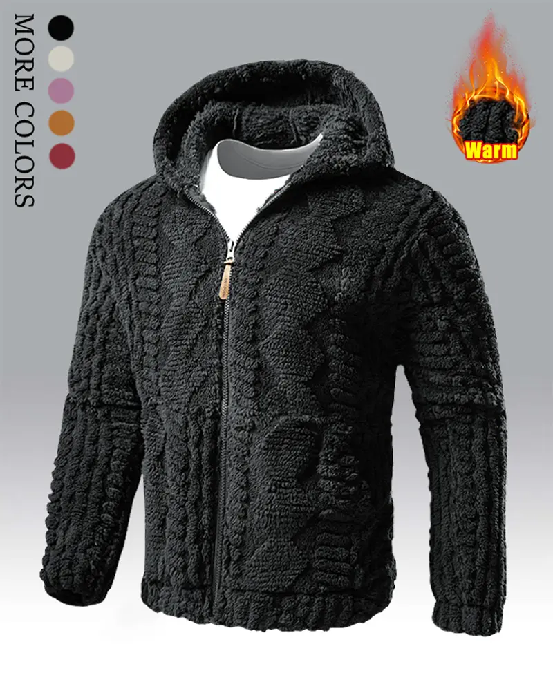 Men's Winter Plain Fleece Hoodie Tops - Thick Long Sleeve Menswear Coat with Ribbed Cuffs, Zippered Front, Wind-Protective Lining; Ideal for Outdoor Hikes, Gym Workouts, Casual Wear, Coats