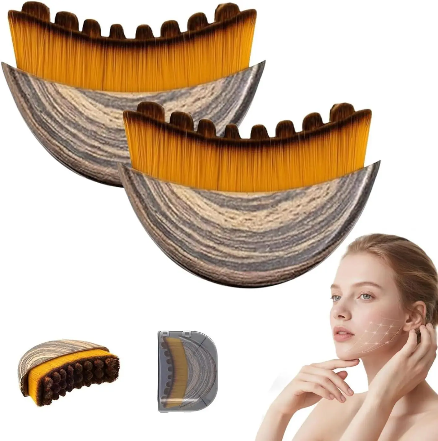 Lymphatic Sculpting Face Brush Set, 2 Pack Ergonomic Palm Brush for Jaw Contour, Facial Drainage & Dry Brushing - Skincare Tool for Fatigue Relief, Diy Beauty, Set Pack, Honey, Ergonomically Designed