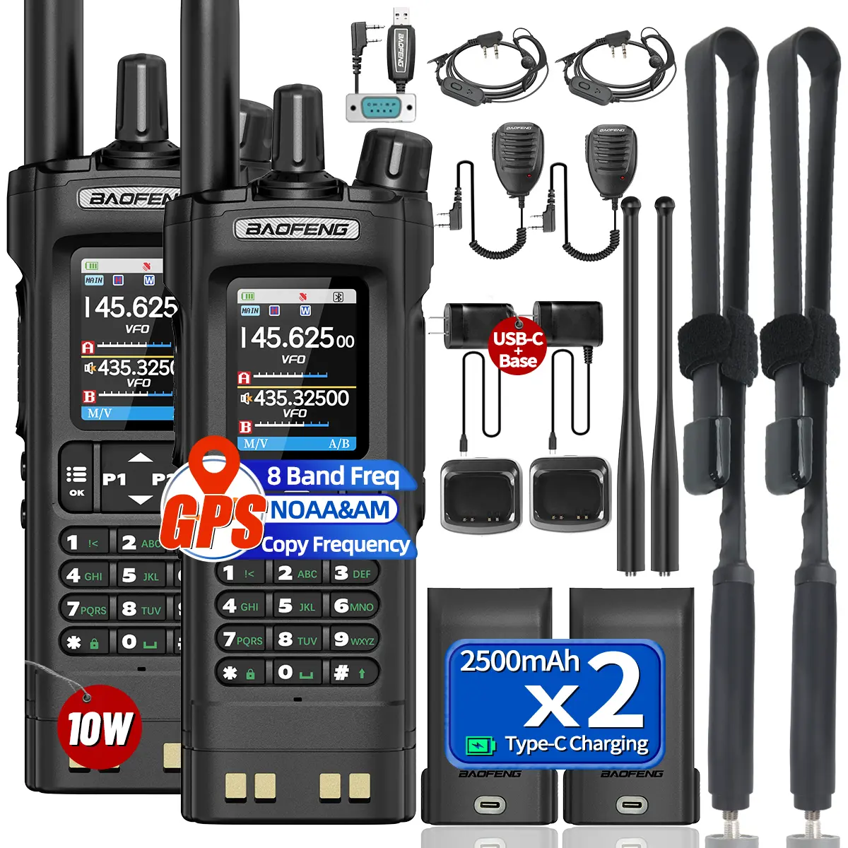 2PCS BAOFENG UV 32 Walkie Talkie Long Range Rechargeable Tactical Two Way Radio with GPS for Survival