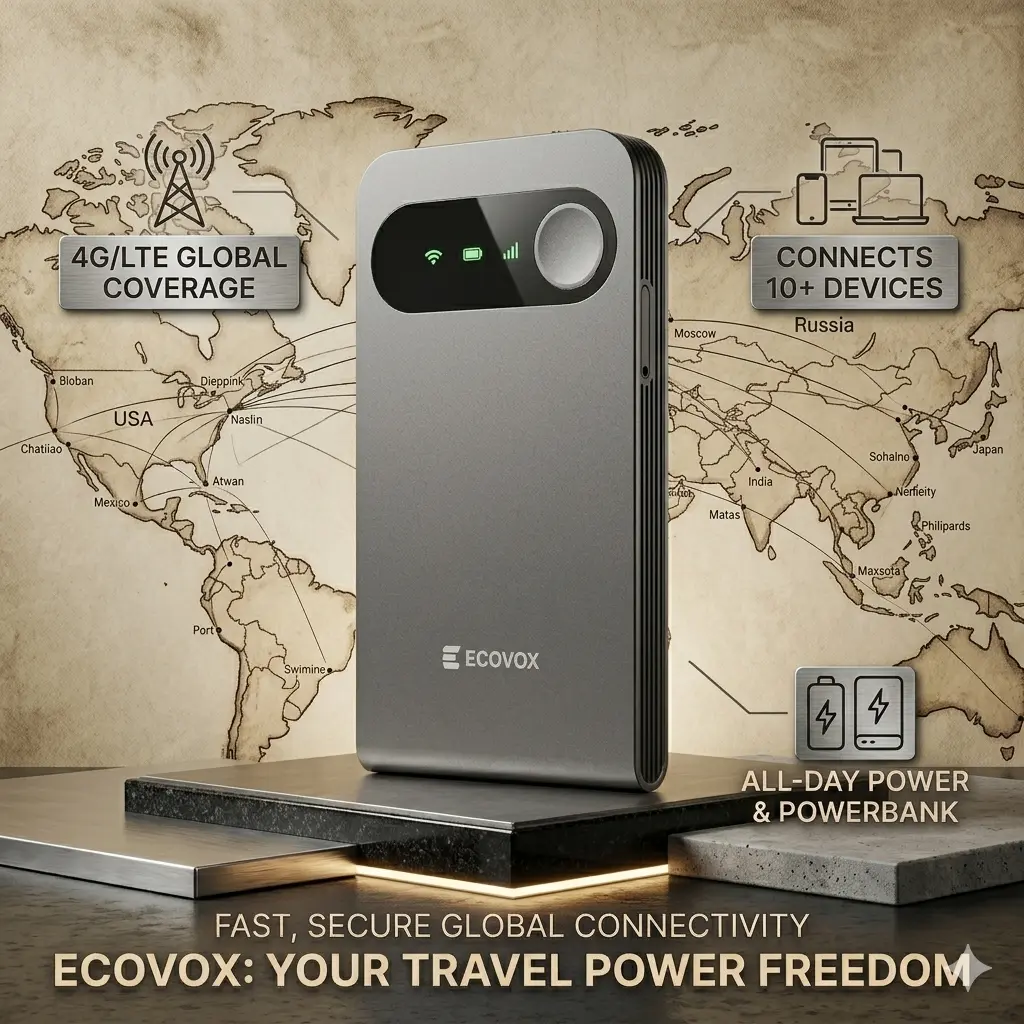 ECOVOX Pocket-Sized FCC Certified 4G LTE eSIM Hotspot, 150Mbps LTE Speeds Fast WiFi, Auto-Switch AT&T/T-Mobile/Verizon, 86g Device,  Free 1GB Data for Airport & RV Use mini design easy connection stable user Portable Router 4glte