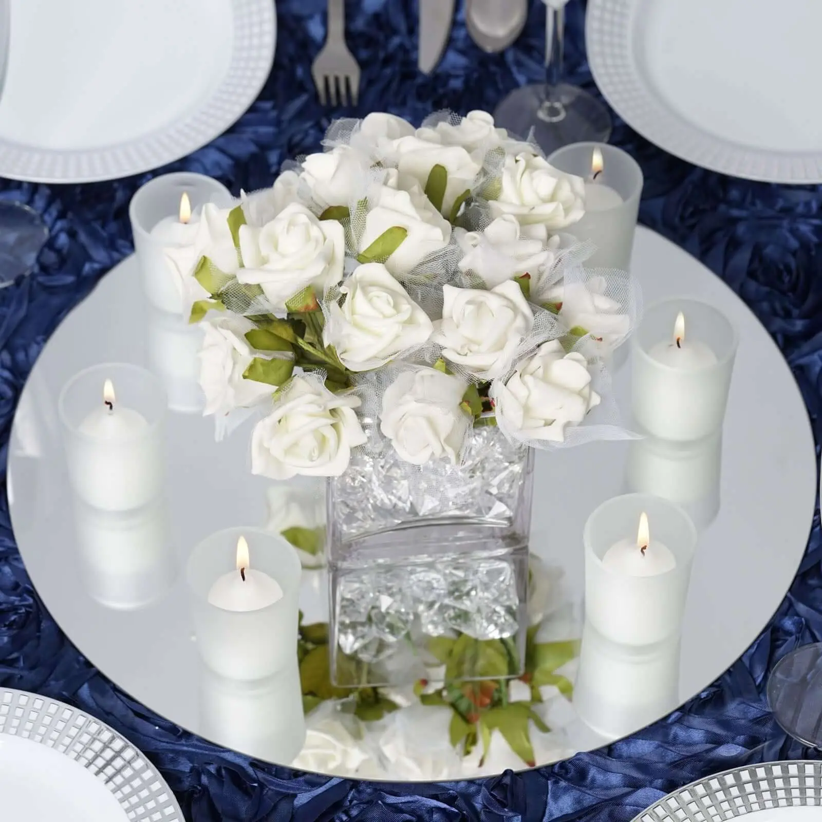 4-Pack 16" Round Glass Mirror Table Centerpieces Decor - Hanging Wall Decor, Party Decoration, Festival Decorations Accessories for Events, Decor For Weddings, Birthday Decoration