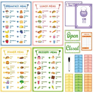 GISGFIM 36Pcs Pretend Play Restaurant Menus Set for Kids Kitchen Food Diner Order Pads 4 Pretend Menus 1 Open/Close Sign 30 Play Money 1 Erasable Pen for Toddlers Girl Boy Role Plays Accessory Birthday Gift