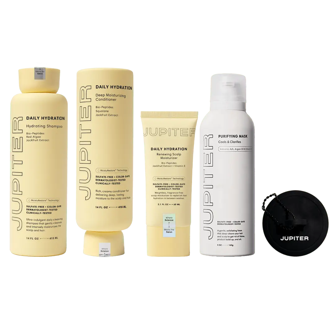 Jupiter Complete Moisture Reset - Hydrating Shampoo, Conditioner, and Scalp Moisturizer,  With Scalp Mask & Brush For Flaky, Itchy & Dry Scalp