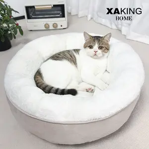 XAKING Donut-Shaped Calming Cat Bed - Ultra-Soft Flannel Nest, Machine Washable Shaped Beds for Indoor Cats Home Kitten Bed