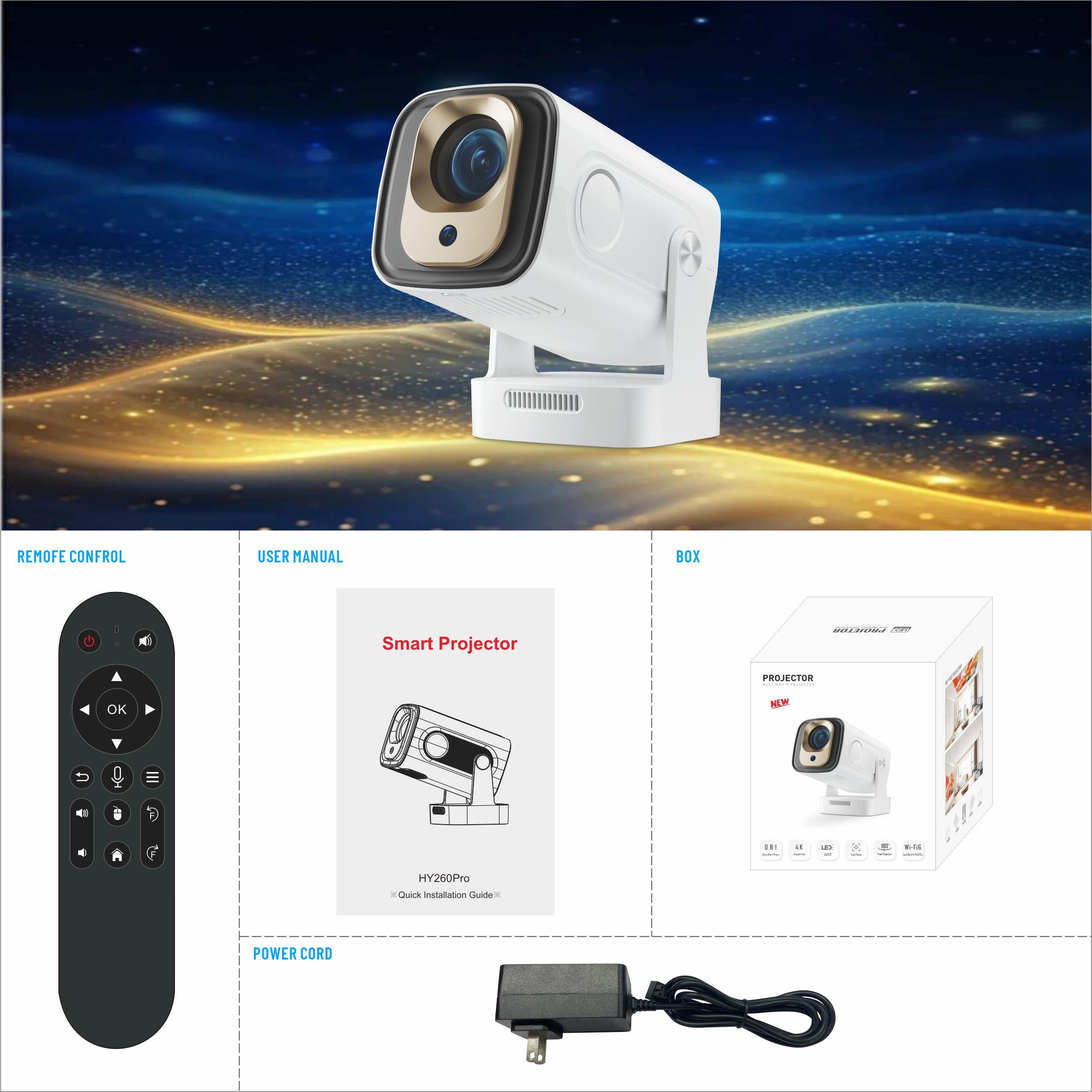 HY260 Pro 1080P Projector 4K Support Auto Focus Quiet Cooling Android 11 Google Voice Control for Home Theater Entertainment Audio