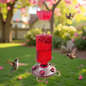 Glass Hummingbird Water Feeder for Outdoor Garden Yard, Wild Birds Feeders with 5 Feeding Ports