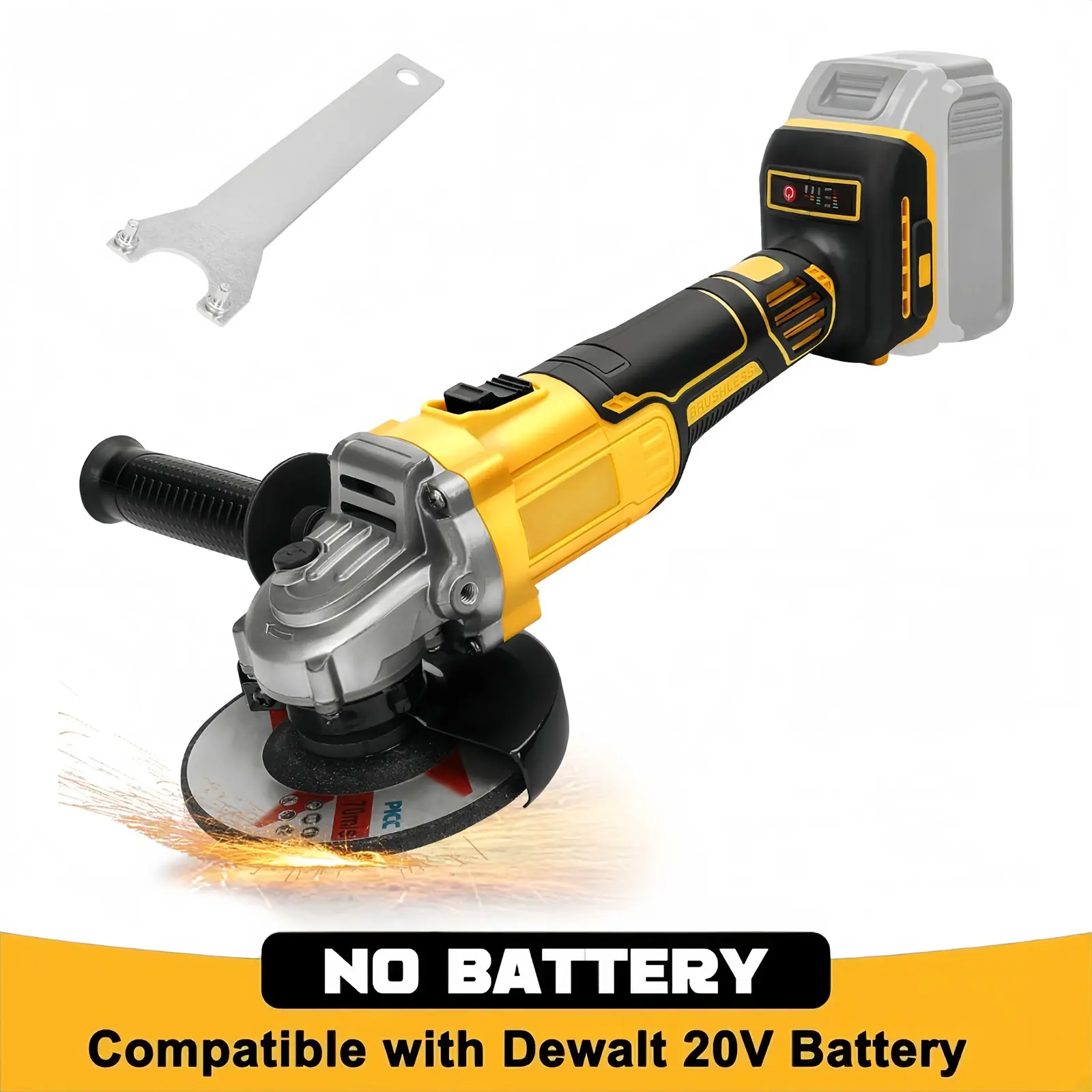 Cordless Angle Grinder Compatible with DeWalt 20V Max Battery – Brushless 4-1/2" Grinder, 8,000 RPM for Cutting, Grinding & Polishing (No Battery & Wheels)