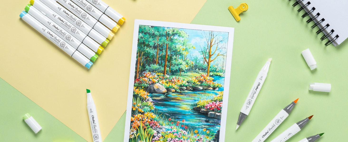 Ohuhu Alcohol Markers: Brush & Chisel Dual Tips - 320-color - Double Tipped Art Sketch Marker Set for Artists Adults Coloring Illustration - Refillable Ink - Honolulu Series of Ohuhuart - Women's Day Gift