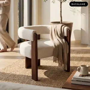 DAYALANE Chloe Accent Chair With Arm Mid Century Dining Chair For Dining Room Linen Beige