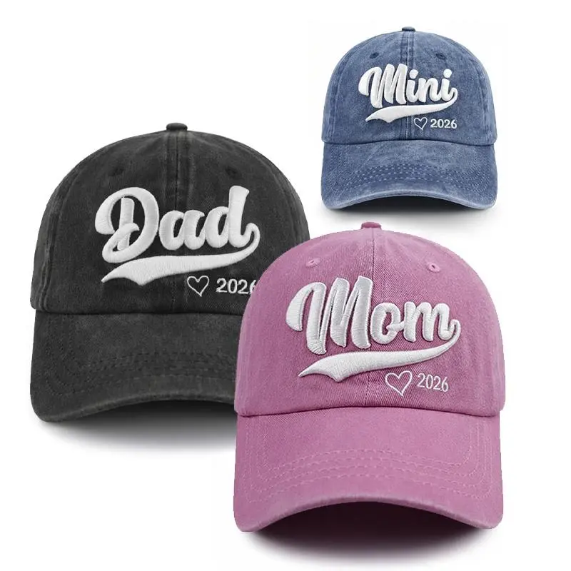 3pcs Embroidered Baseball Cap Set (Dad+Mom+Mini) - Adjustable Customizable Hats, Embroidery Hats with Versatility in Sizing, New Parents Family Gift, Fashion Dad-Style Headwear