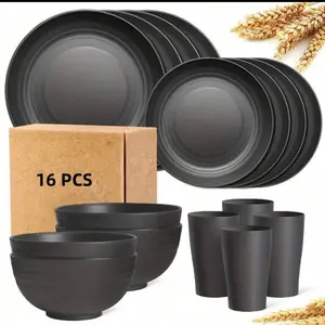 16 PCS Dinnerware Set, Plates And Bowls, Cup, Service For 4 – Minimalist Round Style, Microwave & Dishwasher Safe.