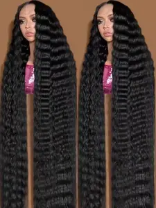 Deep Wave Human Hair Wigs 30 38Inch Deep Curly Lace Frontal Human Hair Wig 180 Density Pre Cut Pre Plucked 13X6 Glueless Wig Human Hair Deep Curly Wig Ready To Wear