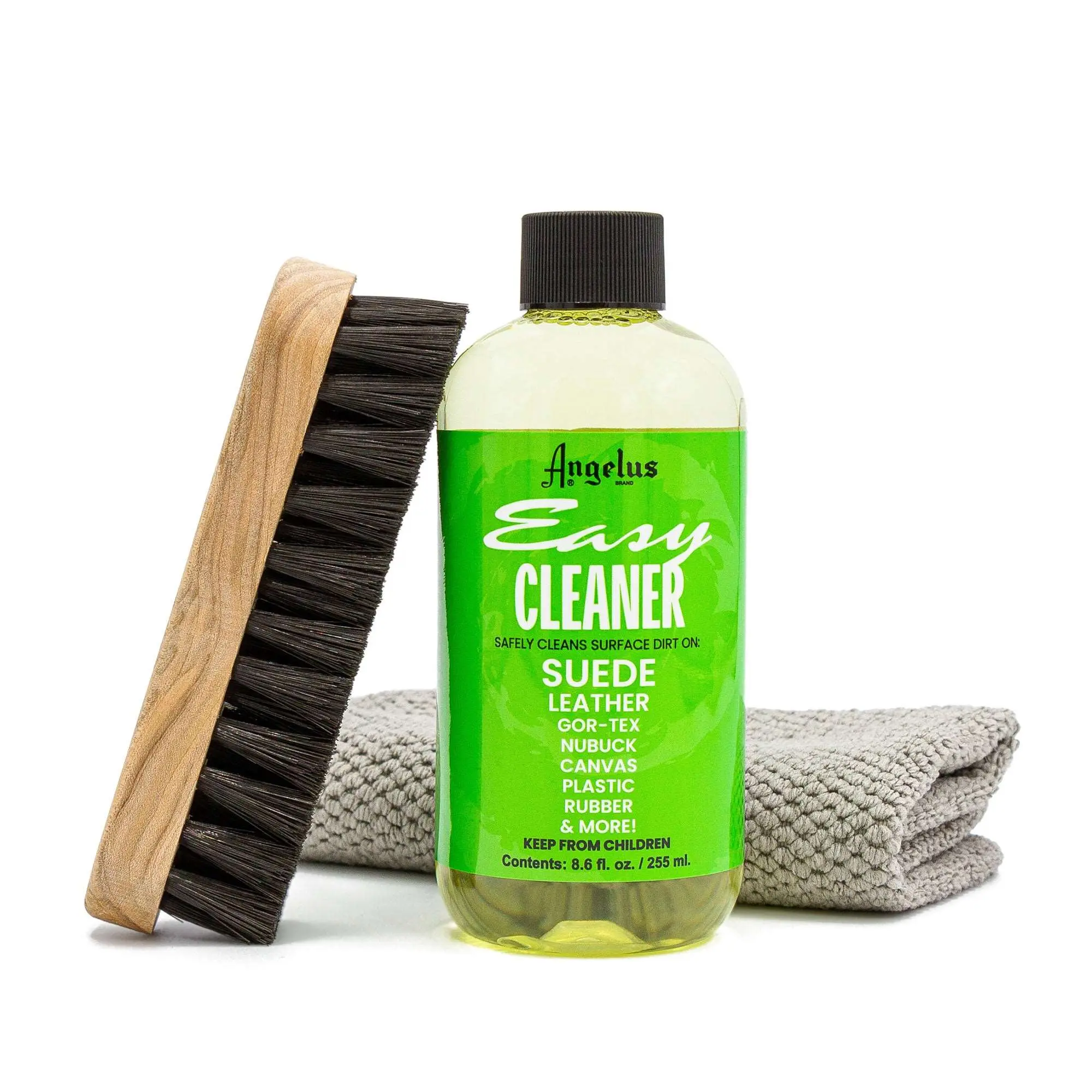 Angelus Shoe Cleaner Kit, 8.6 Oz, Brush, Towel - Professional Sneakers, Leather, Nubuck, Suede Shoe Cleaner Kit - Safe on All Fabrics, Gentle Yet Powerful Сleaning Formula - Made in USA
