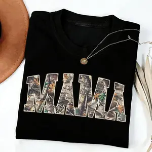 Camouflage Mama TShirt Gift for Her Retro Cotton Casual Short Sleeve Crew Neck Mother s Day Gift