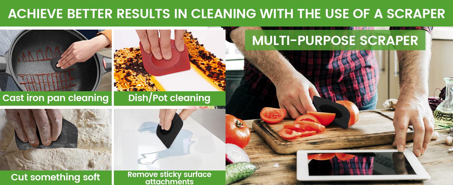 316L Chainmail Scrubber Cast Iron Scrubber & Cleaner Scraper Kit Stainless Steel Upgraded Handle for Cast Iron Pans, Dish Scrub Brush Scouring Pad