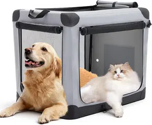 Foldable Dog Crate 24/30/36/42 Inch – Portable Soft Pet Carrier for Small to Large Dogs, Travel Cat Kennel with Storage Bag & Washable Pad, Indoor Outdoor Use, Black/Gray