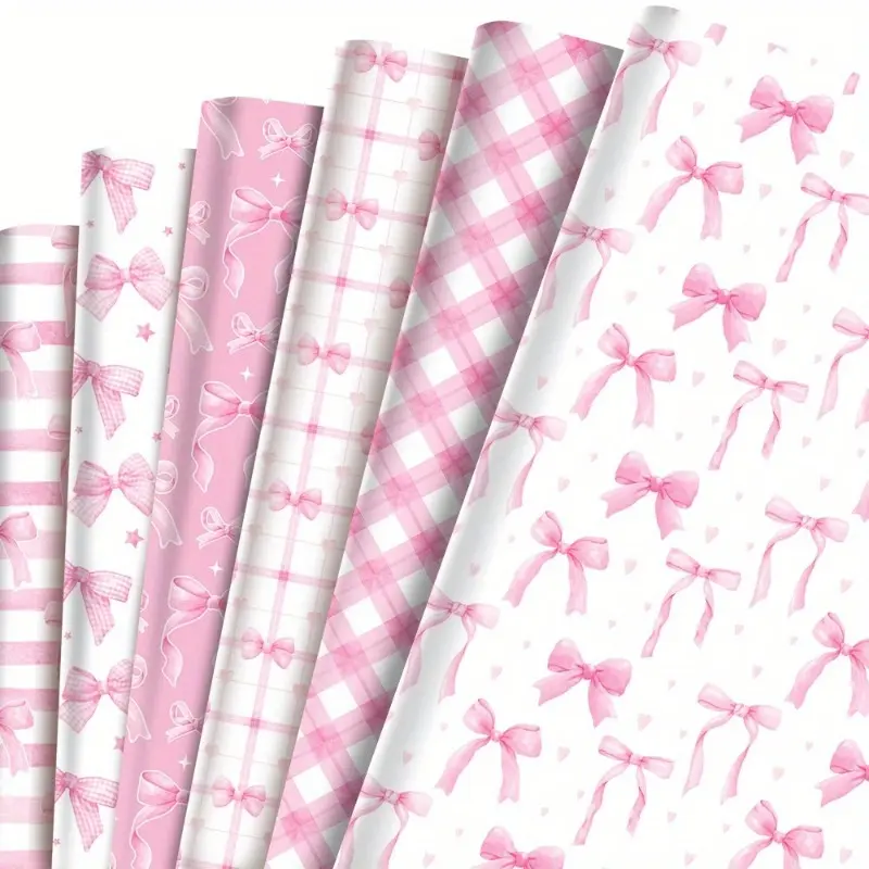 12 Sheets Pink Bow Gift Wrap, Premium Christmas Cute Wrapping Paper with Classic Bow Pattern, Thick & Soft Aesthetic Paper for Wedding, Birthday, Valentine‘s Day, Mother’s Day Party Decor, Gift Box Packaging, Gift Wrapping Supplies