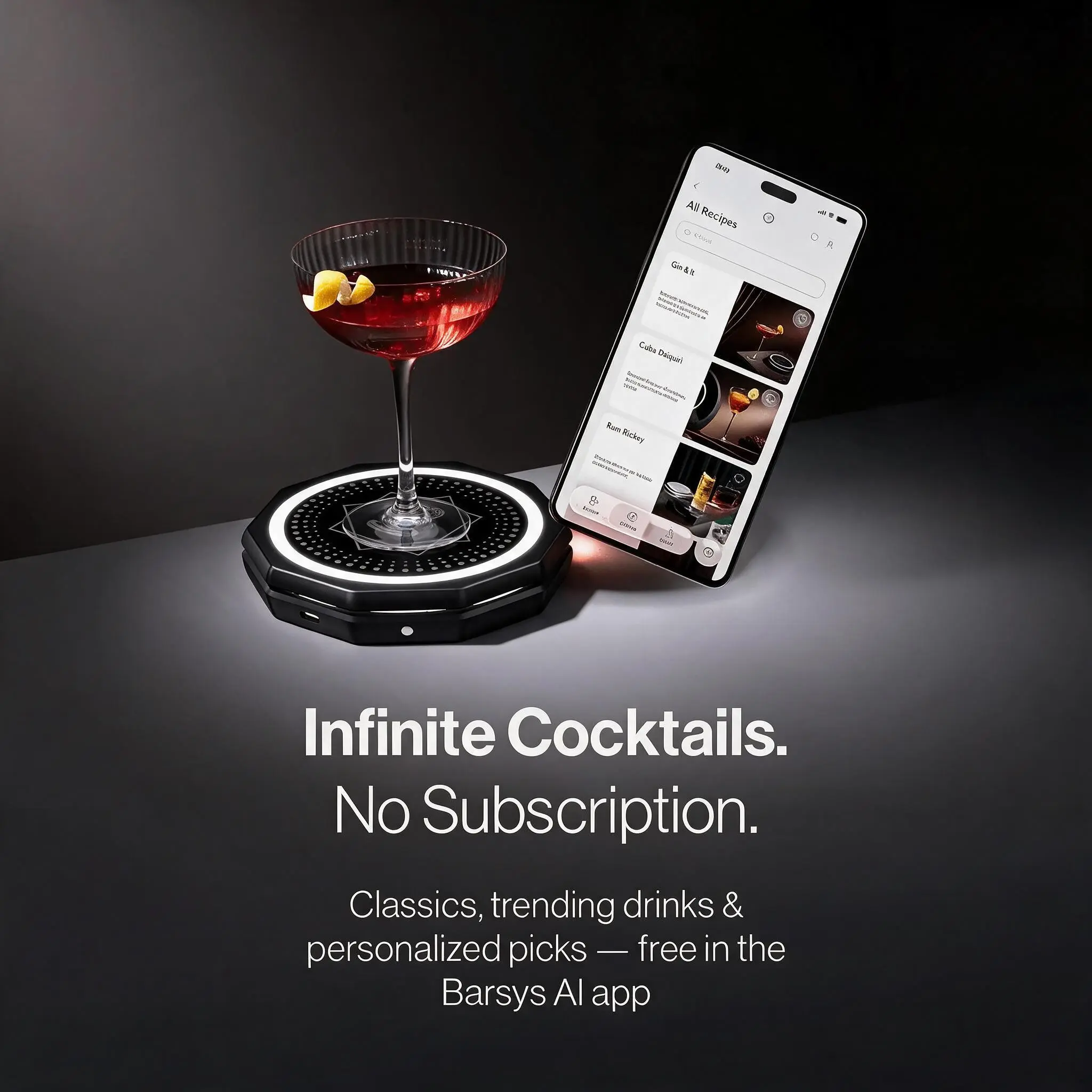 Modern Smart Coaster 2.0 - Plastic Body Round Form Glasses Cocktail & Mocktail Maker, App-Controlled Automatic Mixer with 1000+ Recipes, Ideal for Home, Party Use