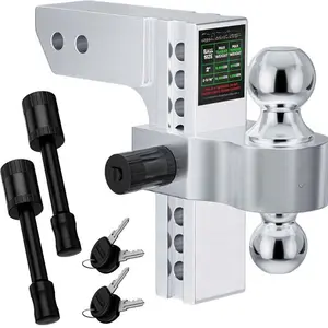 Towing & Tie Down Kit - 6" Drop/Rise Adjustable Hitch & 2-Pack Blue Ratchet Straps, Secure Cargo & Trailer Transport, Heavy-Duty Aluminum & Steel - 1 Hitch & 2 Straps