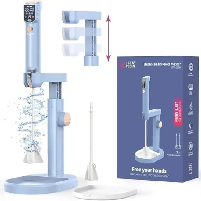 LET'S RESIN Upgraded Rechargeable Resin Mixer with Stand, 3-Speed Epoxy Mixer with Minimizing Bubbles, Electric Resin Mixing Tool For Epoxy Resin, Silicone, Paint, DIY Crafts, Hands-Free Mixing, Fewer Bubbles,Fits Any Cup,Smart AI Screen