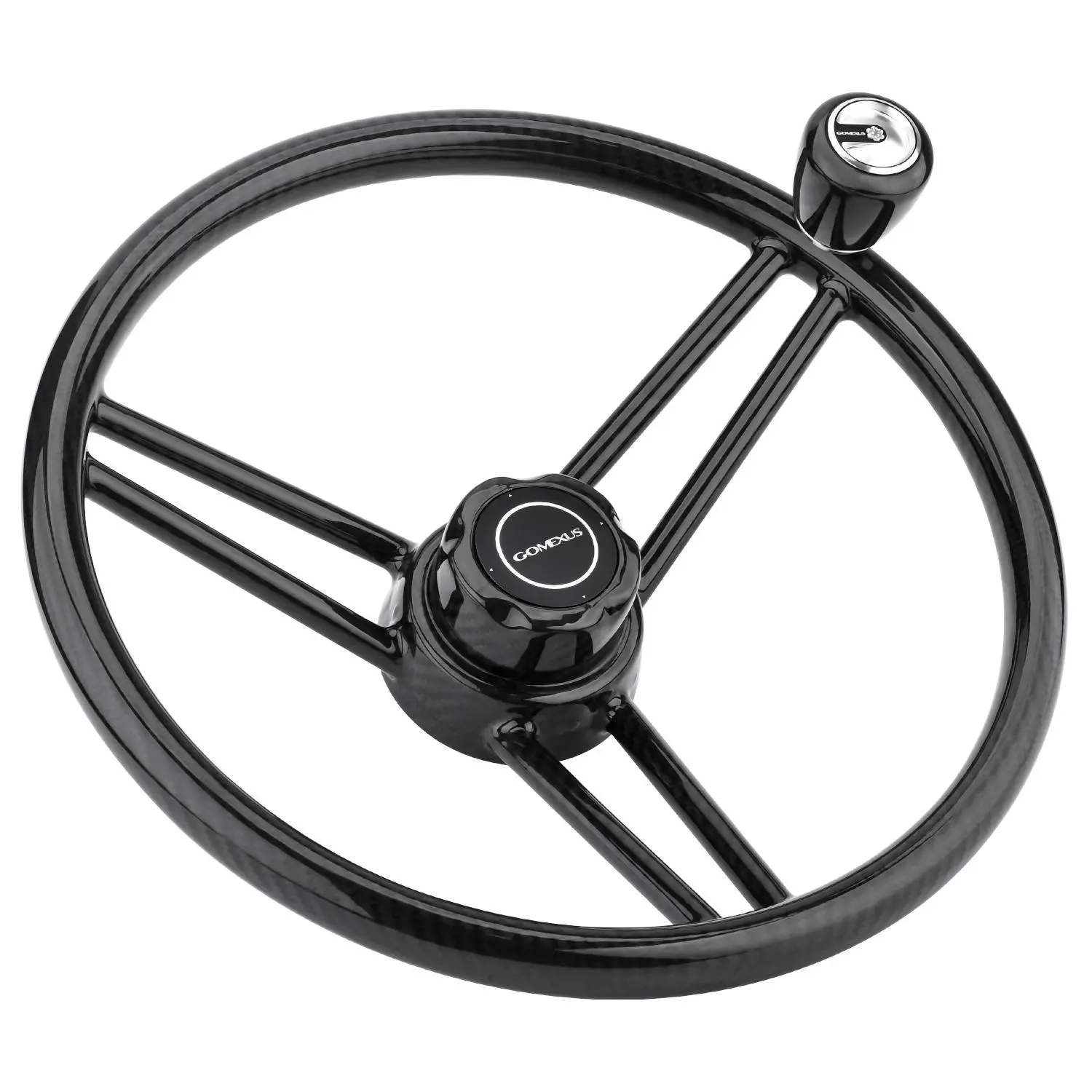 Gomexus 13.5" Carbon Fiber Boat Steering Wheel with Power Grip Knob | Universal Fit | 3K Carbon Fiber | Marine Steering Wheel