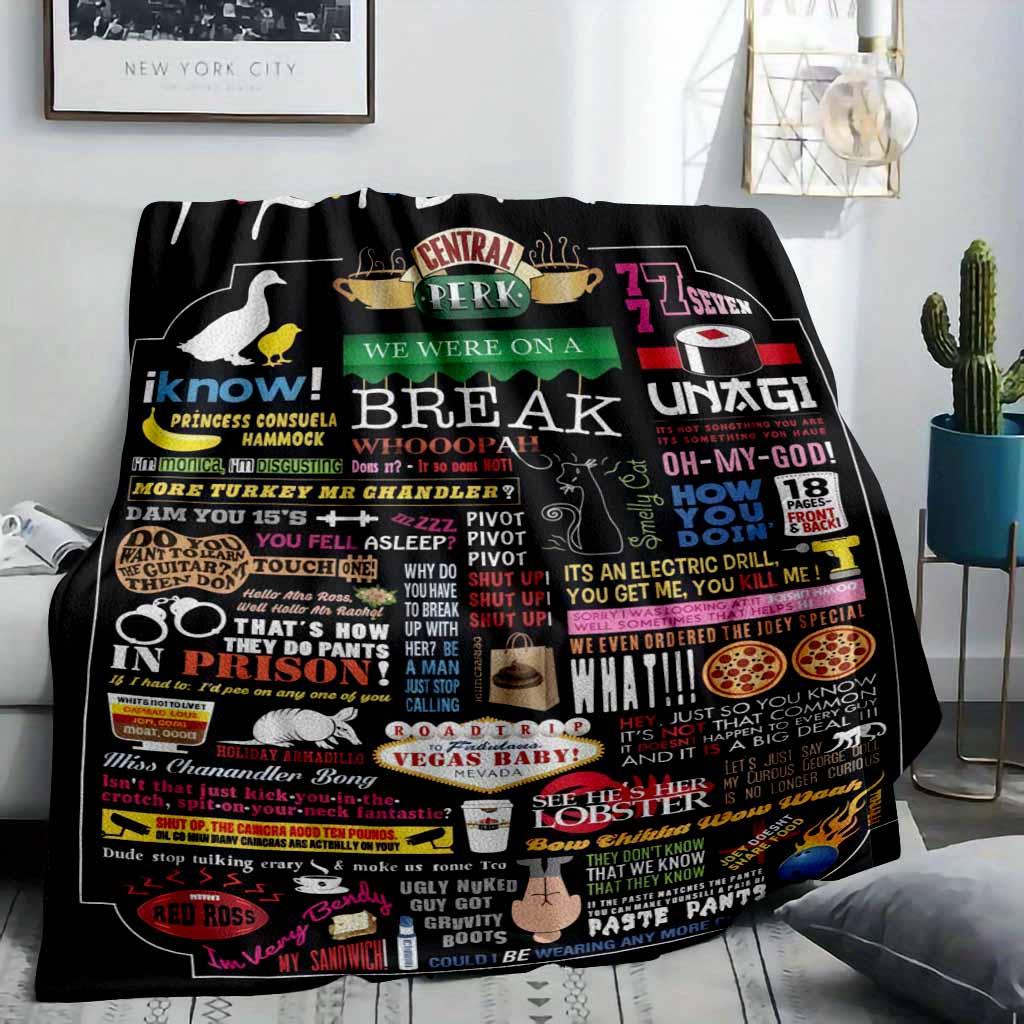 Friends Inspired Flannel Blanket Central Perk Quotes Print Soft Cozy Throw with Colorful Iconic Design Perfect for Sofa Bed Office Living Room TV Watching Gift Home Decor
