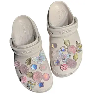 Butterfly Rose Alloy Leaf Shoe Charms Hollow Out Shoe Flowers Decorative Buckles Luxury Shoe Accessories for Women Crocs buckle decoration