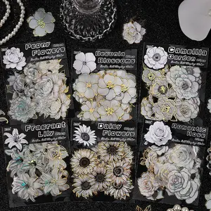 Gilded Flower Stickers - 120 Stickers with Golden Holographic Outline - 20 Pcs per Pack 10 Designs per Pack