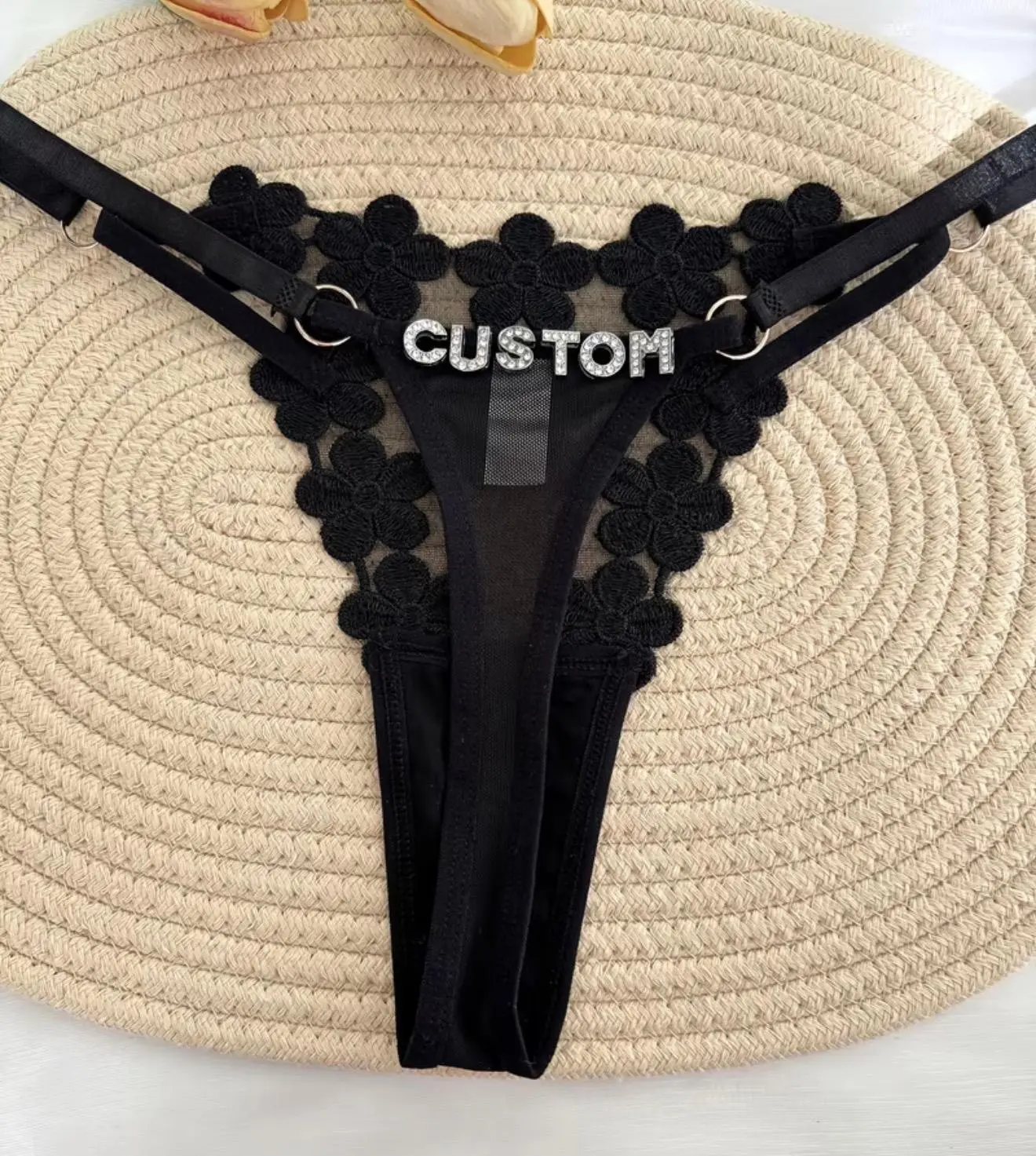 Luxury Black Custom Lace Thong for Women
