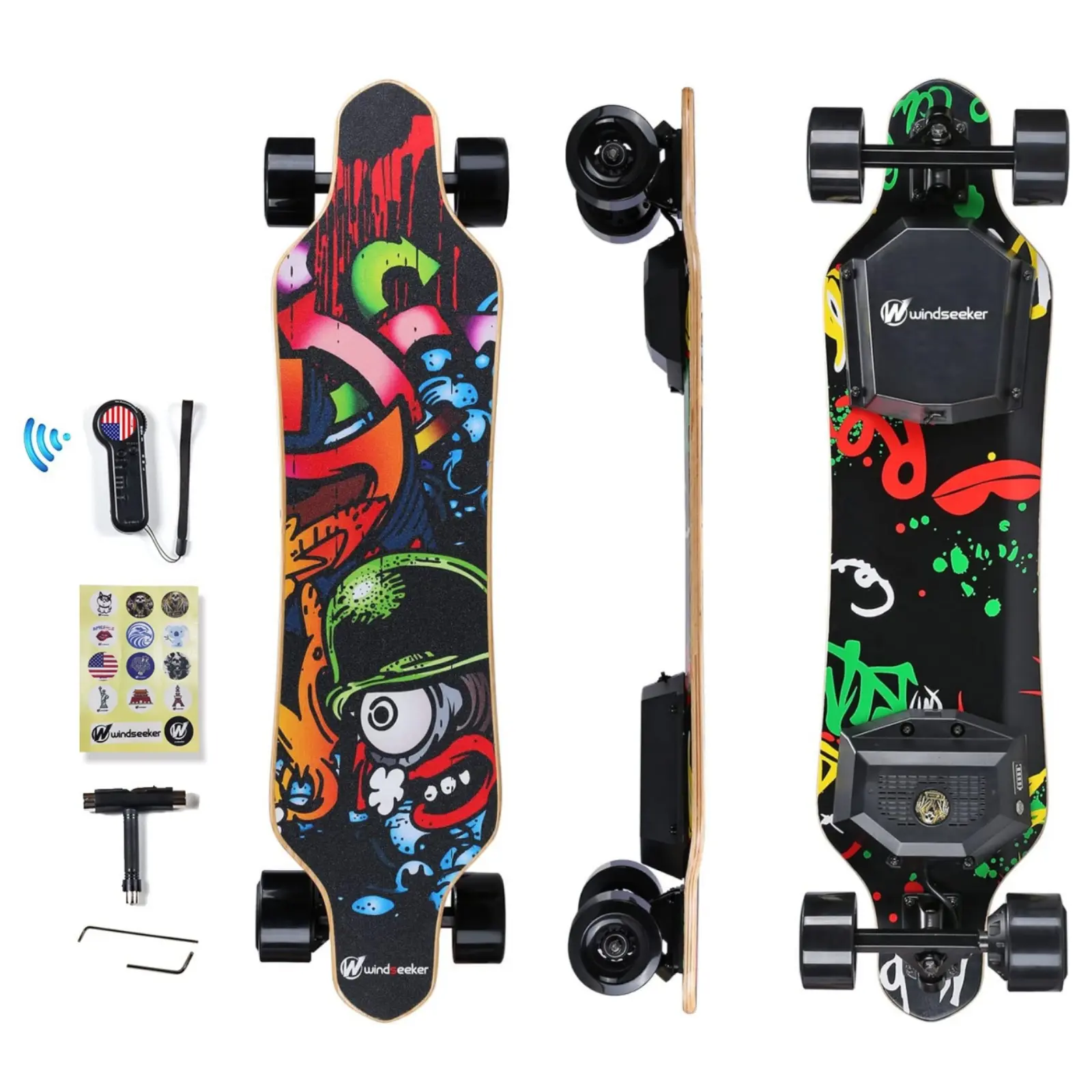 [Wind Rider] Powerful Electric Longboard Skateboard, 450W Max Power, 20 mph Top Speed, Extended Range, Wireless Remote Control, UL2272 Certified, 280 lbs Capacity, IP5 Waterproof, Silent Skateboard Wheels, Suitable for Casual & Commuting Users, Silent Whe