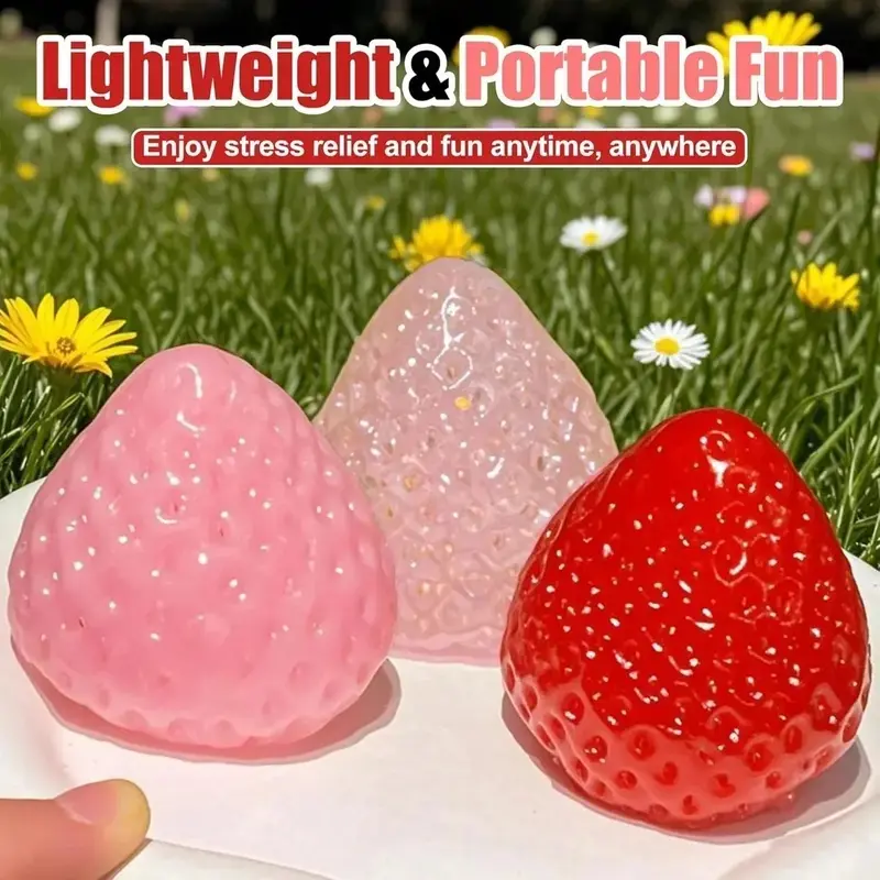 3-Color Strawberry-Shaped Soft Squishy Toys, Upgraded Unisex Stress Relief Set - Soothing, Educational for Children’s Development, Ideal for Easter Party Gifts, Christmas Gift Bag Stuffing, Squishies, Learning