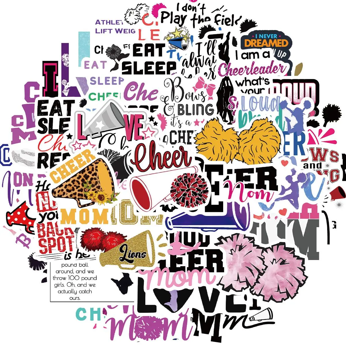 Cheerleader Themed Sticker, 50pcs/set Vinyl Decals, Pink Cheering Girl Stickers for Hydro Flask, Laptop, Water Bottle, Stickers for Kids, Teens, Girls