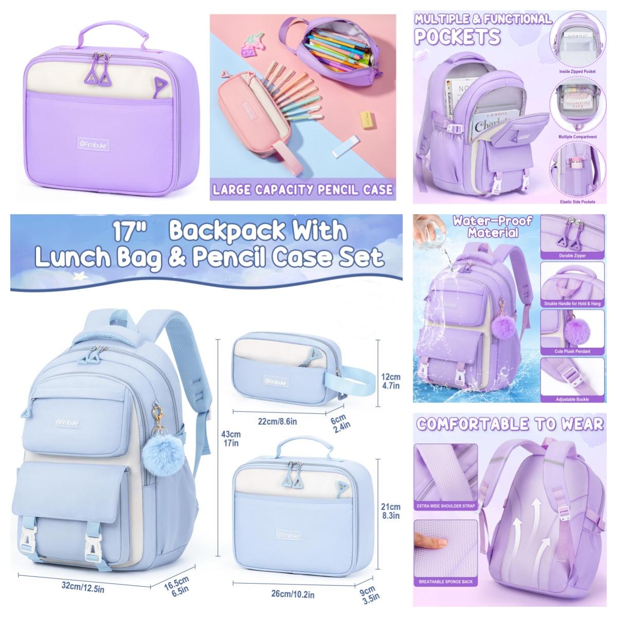 Fimibuke 3PCS Waterproof Oxford Cloth Backpack for School,Bookbag Set with Lunch Box & Pencil Case,colorful/Laptop/Corduroy/Embroidery school bag for Elementary Middle High School,Backpag with Stationery,Back to School Gift,Birthday's Gift