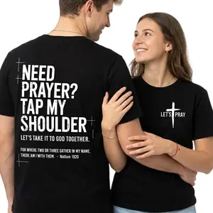 Need Prayer Tshirt - Tap My Shoulder Let's Pray Christian Faith Shirt Bible Verse Matthew 18:20 Religious Inspirational Fall Winter Outfit Womenswear Cotton Crew Neck Short Sleeves Casual