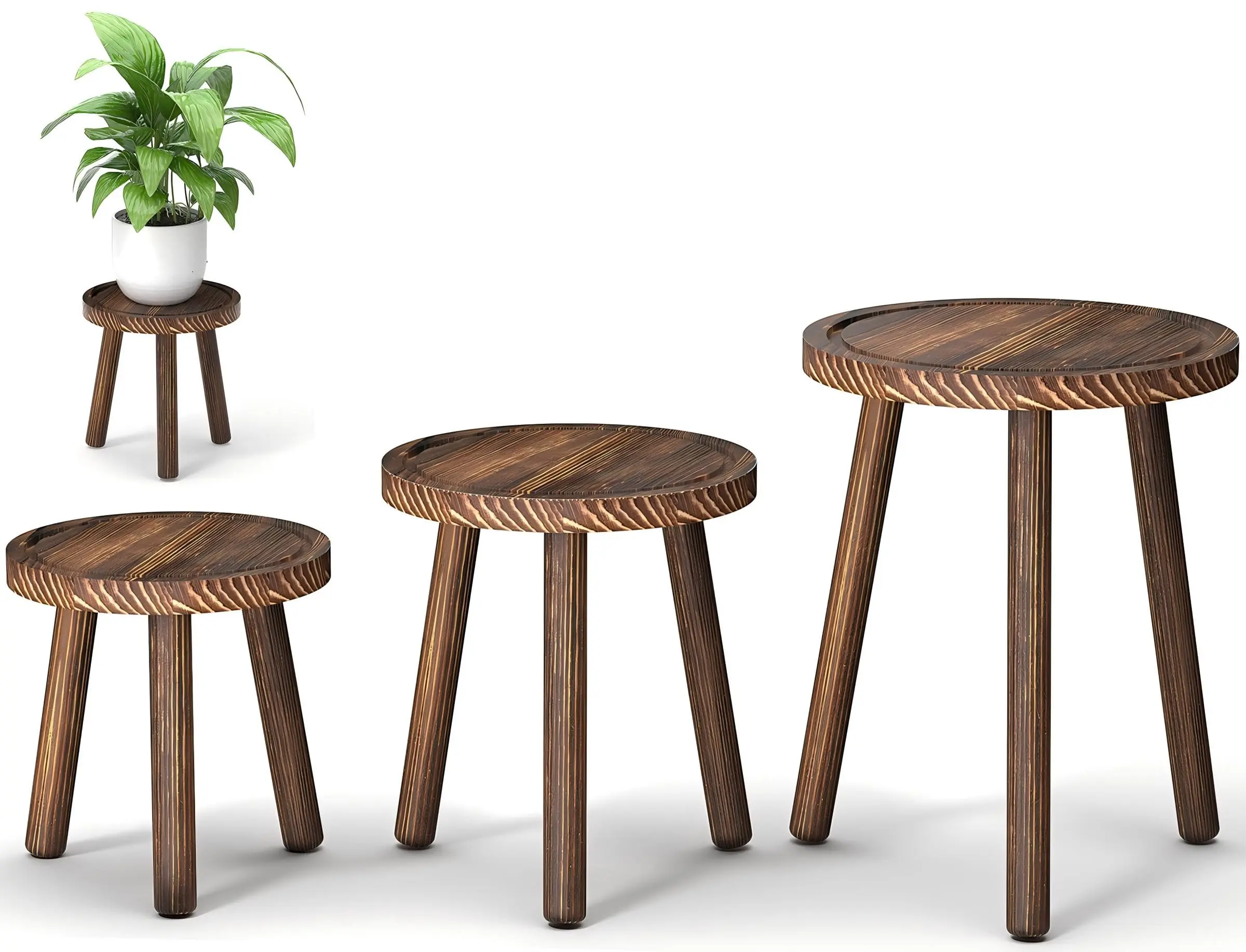 3-Pack Indoor Wooden Plant Stands - Medieval Modern House Decor, High-ft Shelf/Stool, Tall Organizer for 6-12 in Pots, Home Supplies Storage Rack (Living Rooms, Balconies)