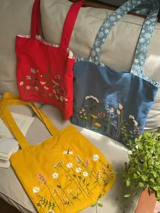 Wildflower Meadow Canvas Tote Bag – Hand-Embroidered Cottagecore Design