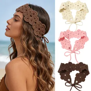 3pc Solid Color Crochet Flower Headband, Bohemian Solid Color Flower Headband, Women's Fashion Hair Tie, Soft Polyester Headband Hair Accessory, Women's Valentine's Day Headband, Gift for Girlfriend